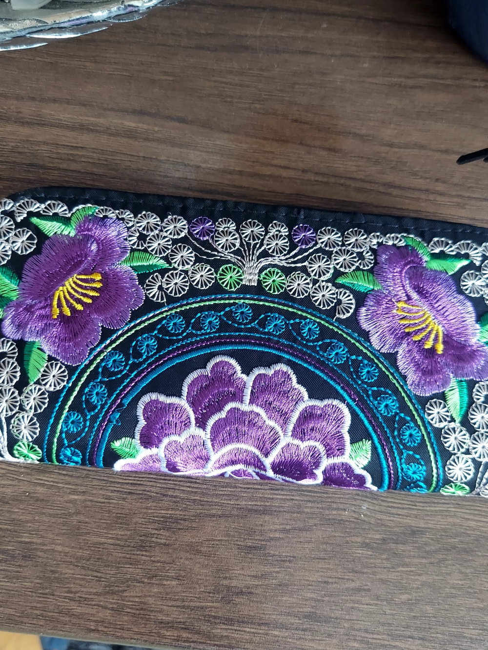 Embroidered Purple Floral Women's Wallet Clutch - Picture 8 of 8